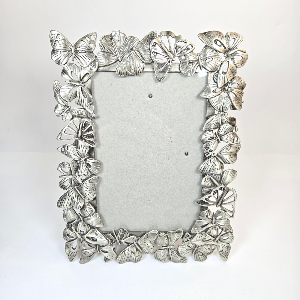 Sixtrees Pewter Butterfly Picture Frame Ornate Metal Tabletop Decor 4x6